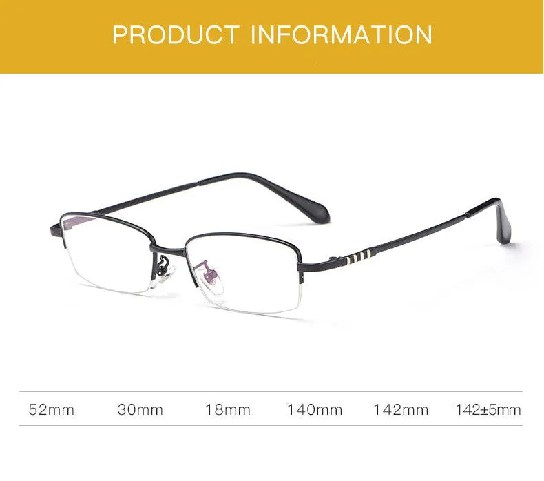 Hotony Men's Semi Rim Titanium Alloy Rectangle Frame Eyeglasses 9071