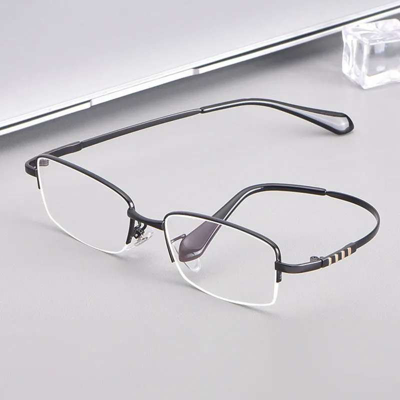 Hotony Men's Semi Rim Titanium Alloy Rectangle Frame Eyeglasses 9071