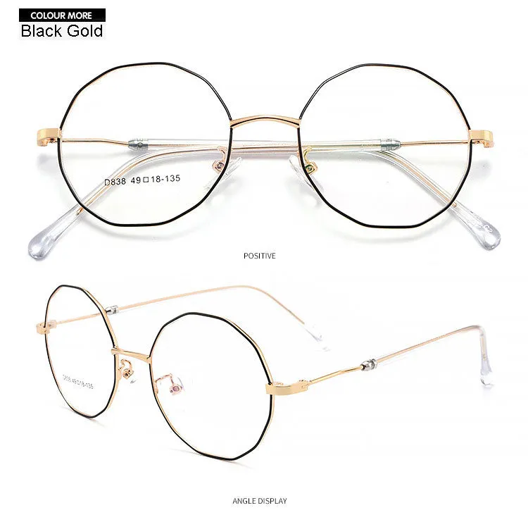 Hotony Unisex Full Rim Polygon Round Alloy Frame Spring Hinge Eyeglasses D838