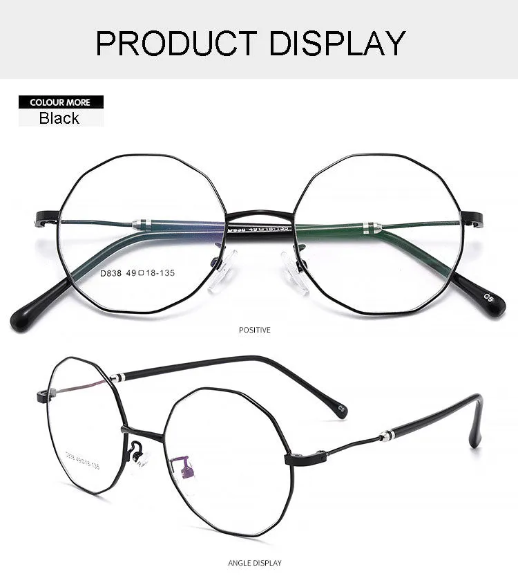 Hotony Unisex Full Rim Polygon Round Alloy Frame Spring Hinge Eyeglasses D838