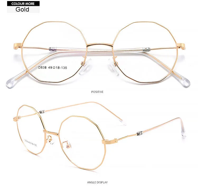 Hotony Unisex Full Rim Polygon Round Alloy Frame Spring Hinge Eyeglasses D838