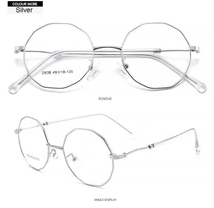 Hotony Unisex Full Rim Polygon Round Alloy Frame Spring Hinge Eyeglasses D838