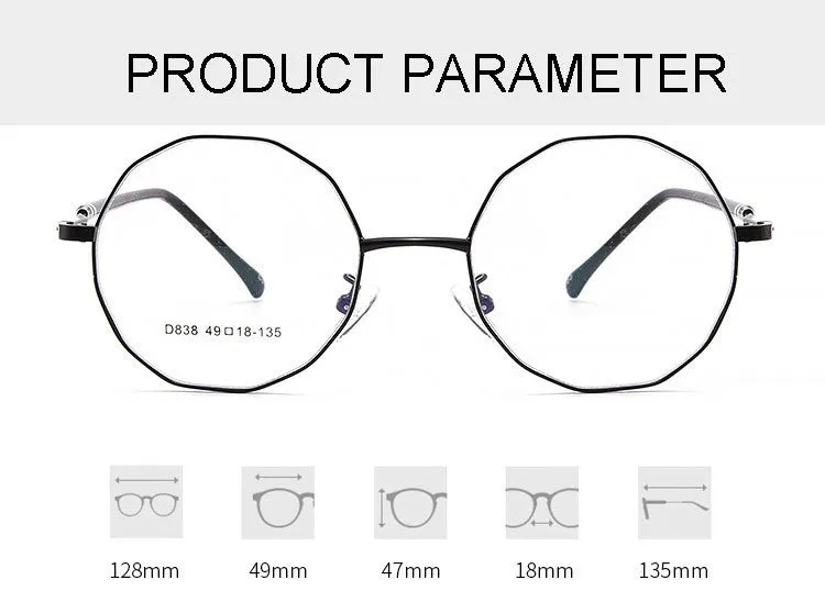 Hotony Unisex Full Rim Polygon Round Alloy Frame Spring Hinge Eyeglasses D838