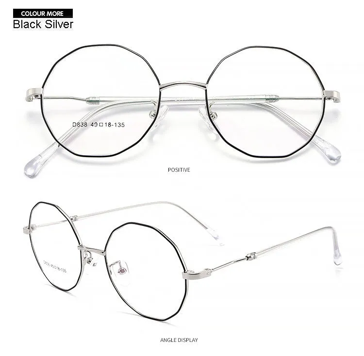 Hotony Unisex Full Rim Polygon Round Alloy Frame Spring Hinge Eyeglasses D838