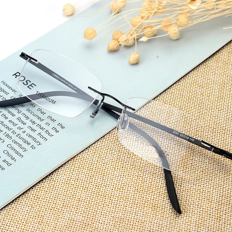 Hotony Unisex Rimless Alloy Frame Rectangle Lens Eyeglasses Rw003