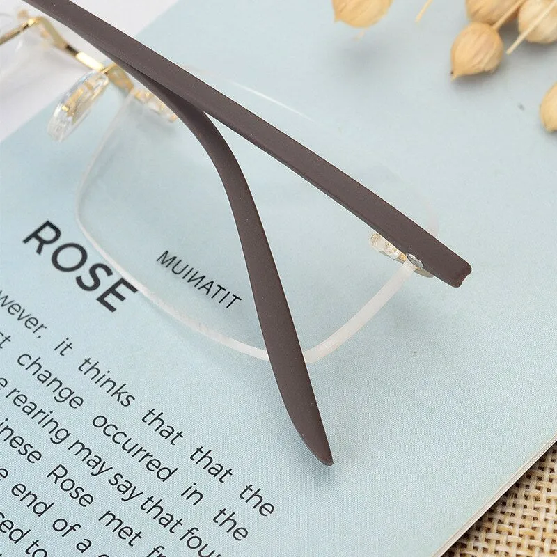 Hotony Unisex Rimless Alloy Frame Rectangle Lens Eyeglasses Rw003