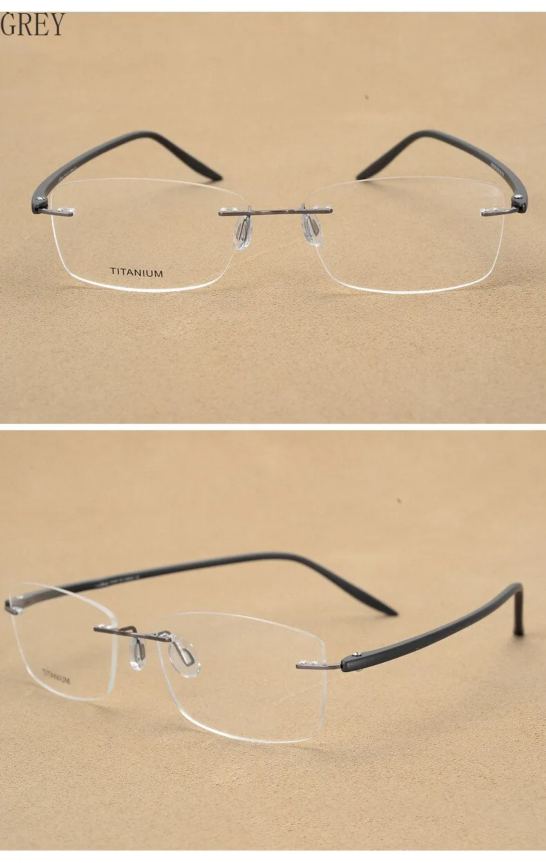 Hotony Unisex Rimless Alloy Frame Rectangle Lens Eyeglasses Rw003