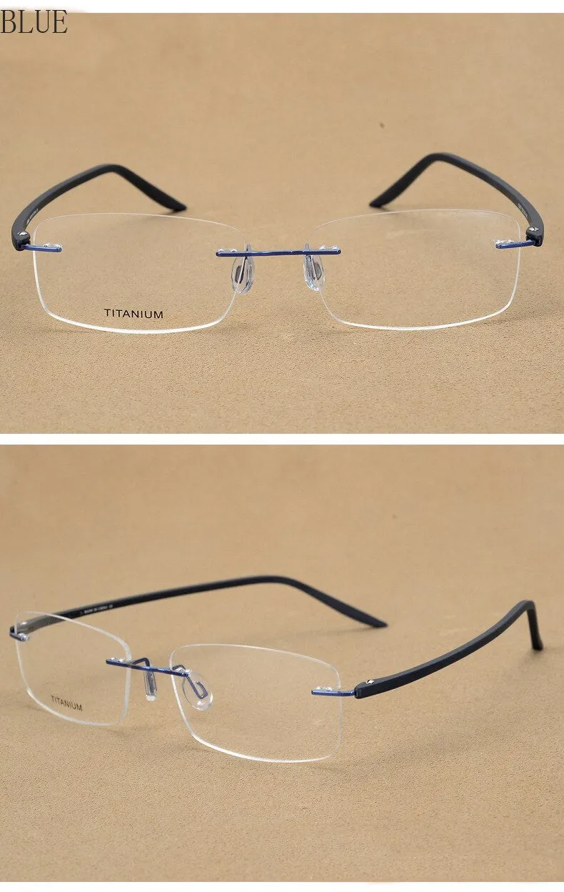 Hotony Unisex Rimless Alloy Frame Rectangle Lens Eyeglasses Rw003