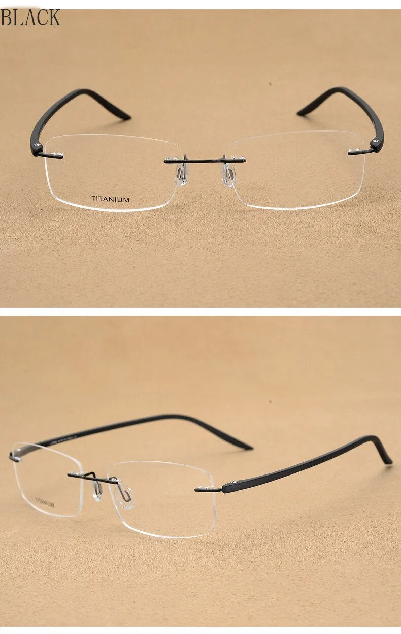 Hotony Unisex Rimless Alloy Frame Rectangle Lens Eyeglasses Rw003