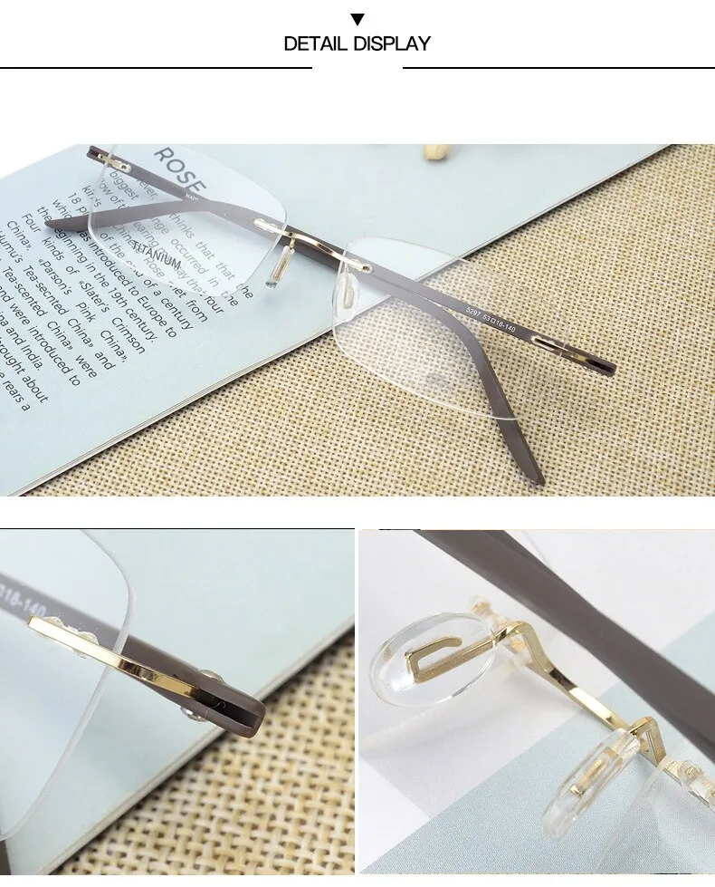 Hotony Unisex Rimless Alloy Frame Rectangle Lens Eyeglasses Rw003