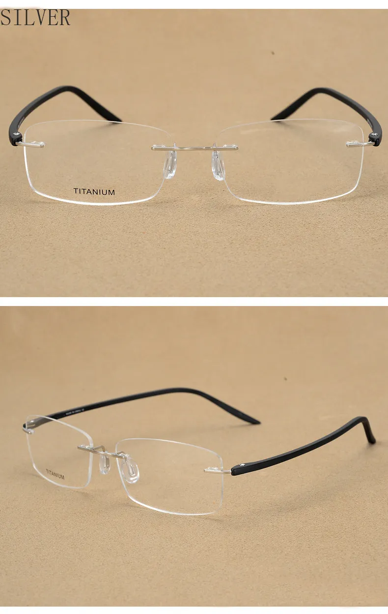 Hotony Unisex Rimless Alloy Frame Rectangle Lens Eyeglasses Rw003