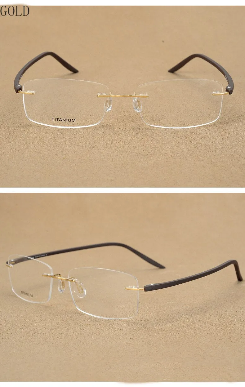 Hotony Unisex Rimless Alloy Frame Rectangle Lens Eyeglasses Rw003