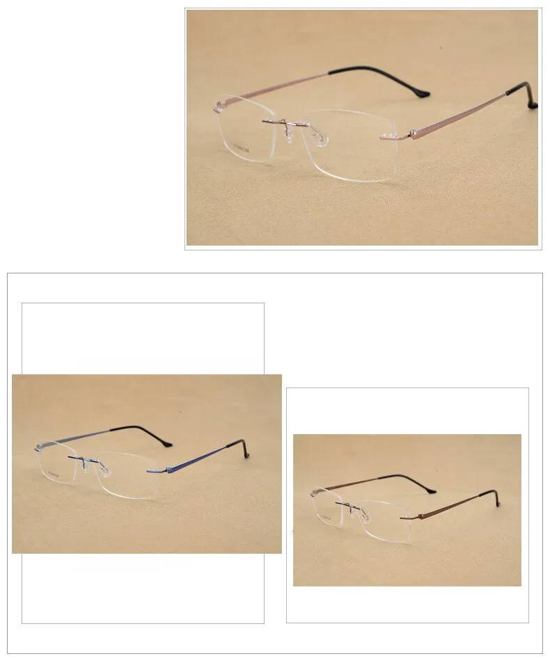 Hotony Unisex Rimless Alloy Frame Rectangle Lens Eyeglasses Rw004