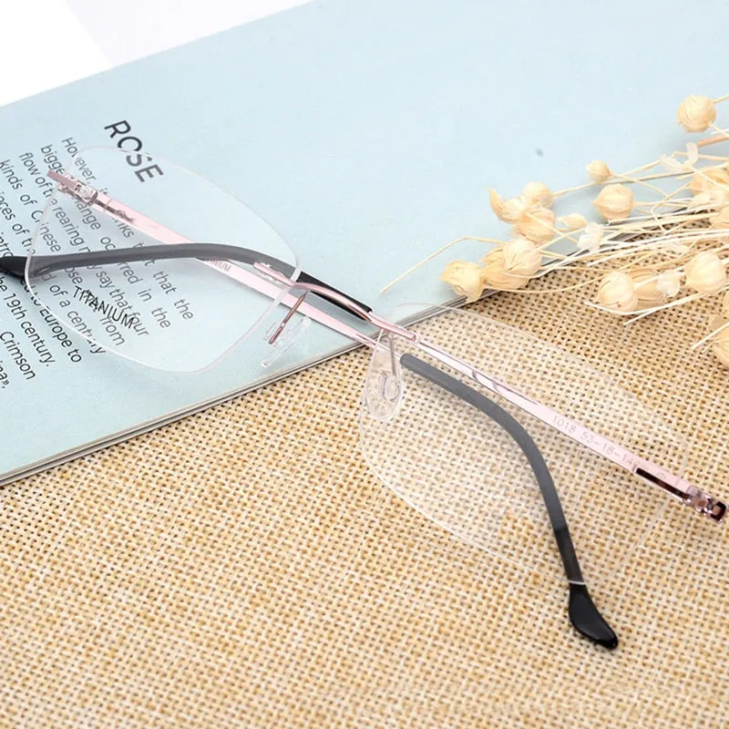 Hotony Unisex Rimless Alloy Frame Rectangle Lens Eyeglasses Rw004