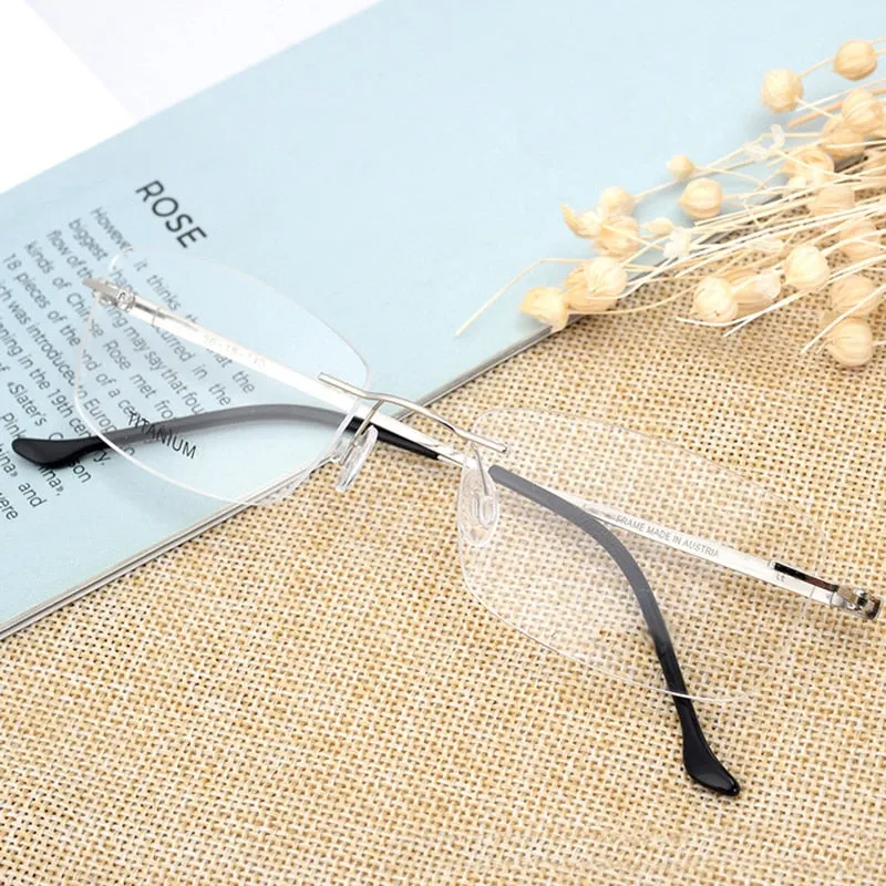 Hotony Unisex Rimless Alloy Frame Rectangle Lens Eyeglasses Rw004