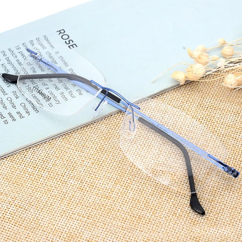 Hotony Unisex Rimless Alloy Frame Rectangle Lens Eyeglasses Rw004