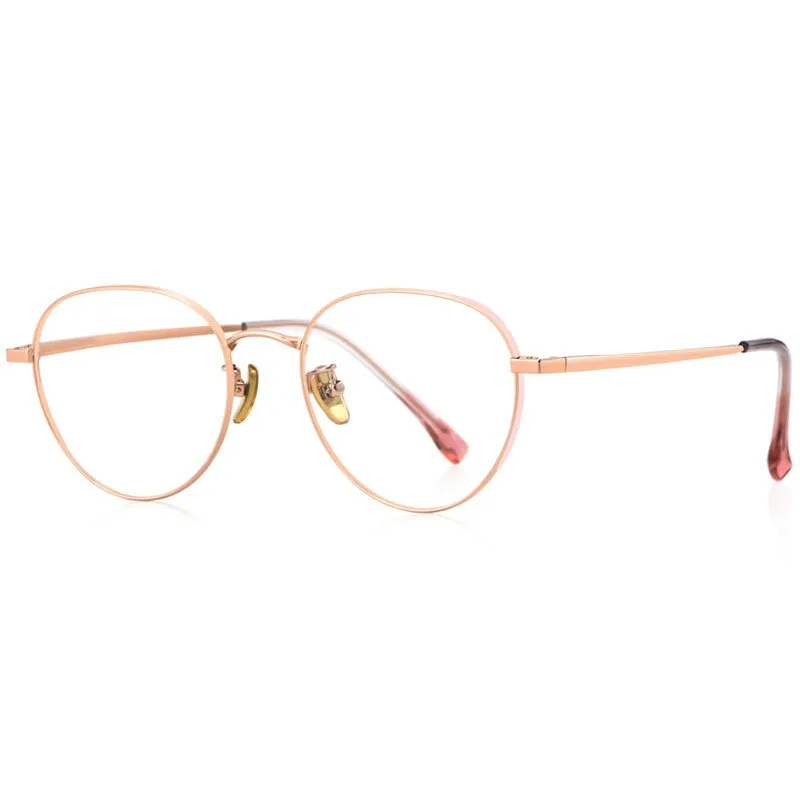 Hotony Women's Full Rim Round Beta Titanium Frame Spring Hinge Eyeglasses T3927