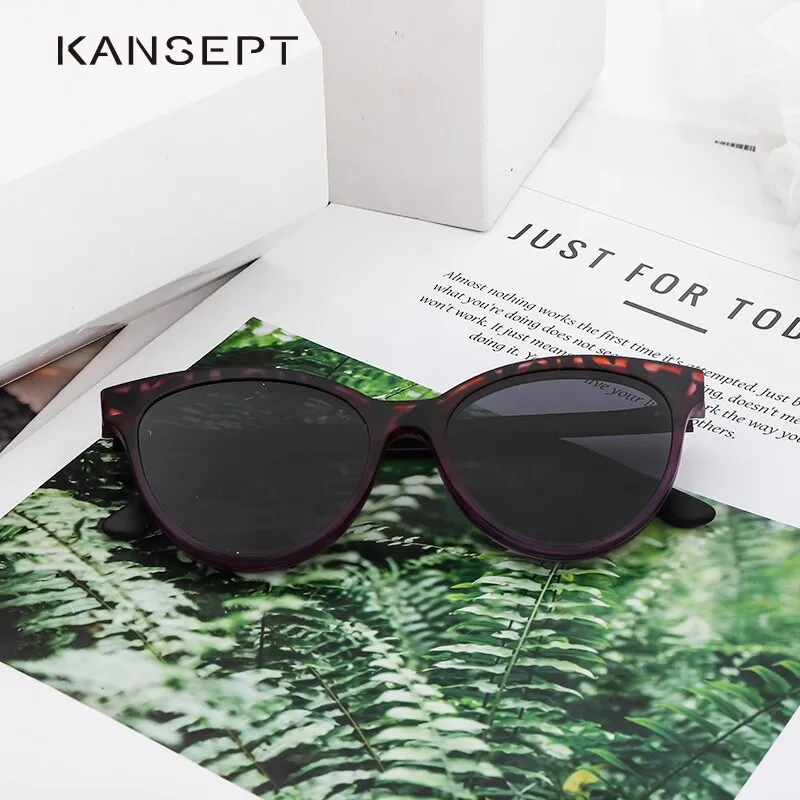 Kansept Women's Full Rim Round Cat Eye Alloy Frame Eyeglasses Magnetic Polarized Clip On Sunglasses T1929