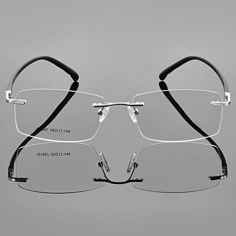 KatKani Men's Rimless Square Tr 90 Alloy Eyeglasses 2667