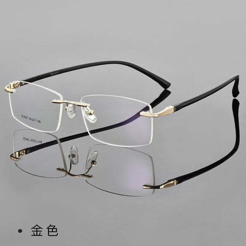 KatKani Men's Rimless Square Tr 90 Alloy Eyeglasses 2667