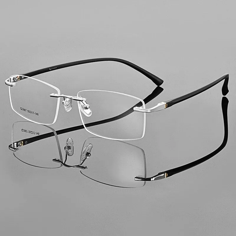 KatKani Men's Rimless Square Tr 90 Alloy Eyeglasses 2667