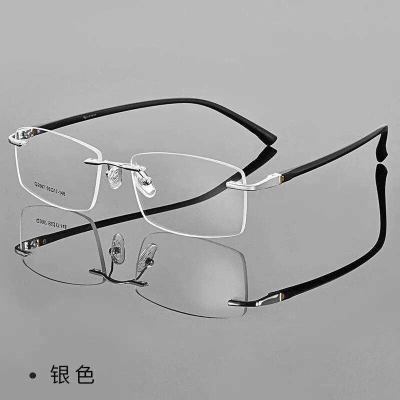 KatKani Men's Rimless Square Tr 90 Alloy Eyeglasses 2667