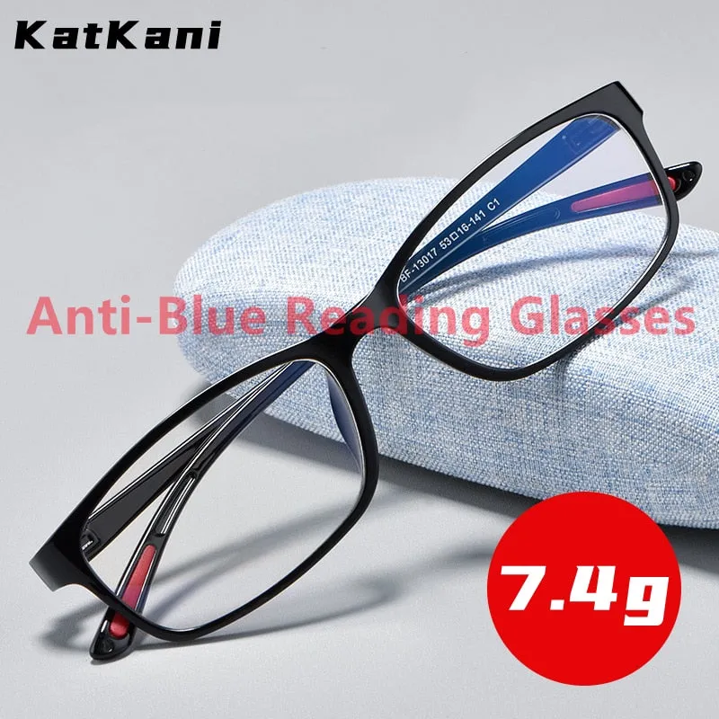 KatKani Unisex Bright Black Black White Reading Glasses Anti Blue Light Bf13017