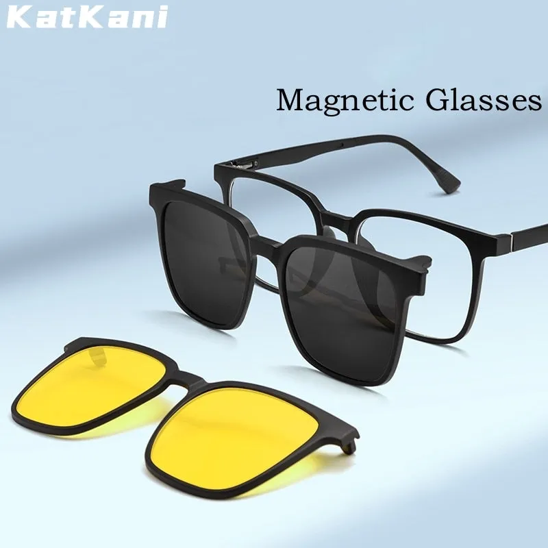 KatKani Unisex Full Rim Square Tr 90 Eyeglasses With Clip On Polarized Sunglasses 99103r