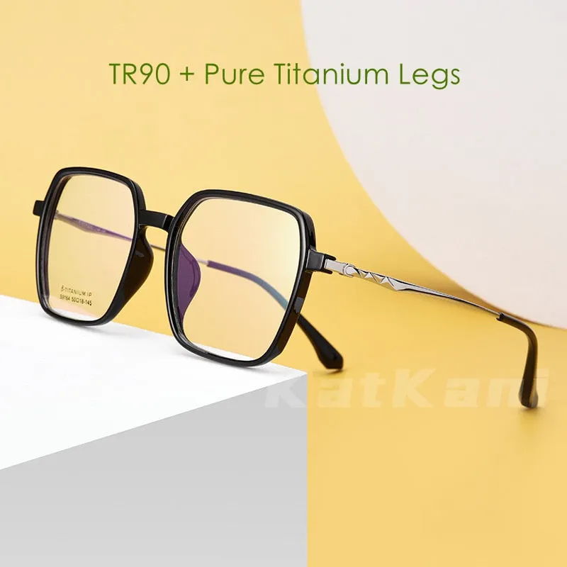 KatKani Unisex Full Rim Square TR 90 Resin β Titanium IP Frame Eyeglasses