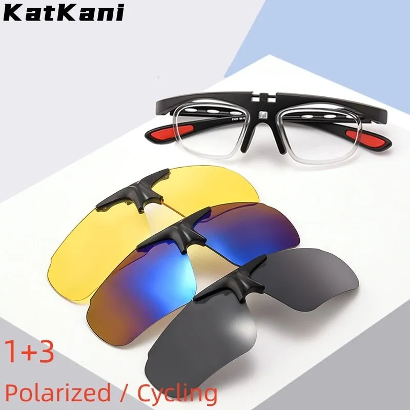 KatKani Unisex Full Rim Square Ultem Sport Eyeglasses With Polarized Clip On Sunglasses 2320T