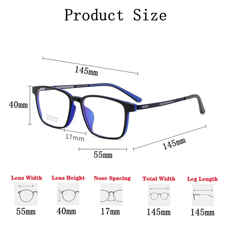 Kocolior Men's Full Rim Large Square Tr 90 Titanium Alloy Eyeglasses 8906