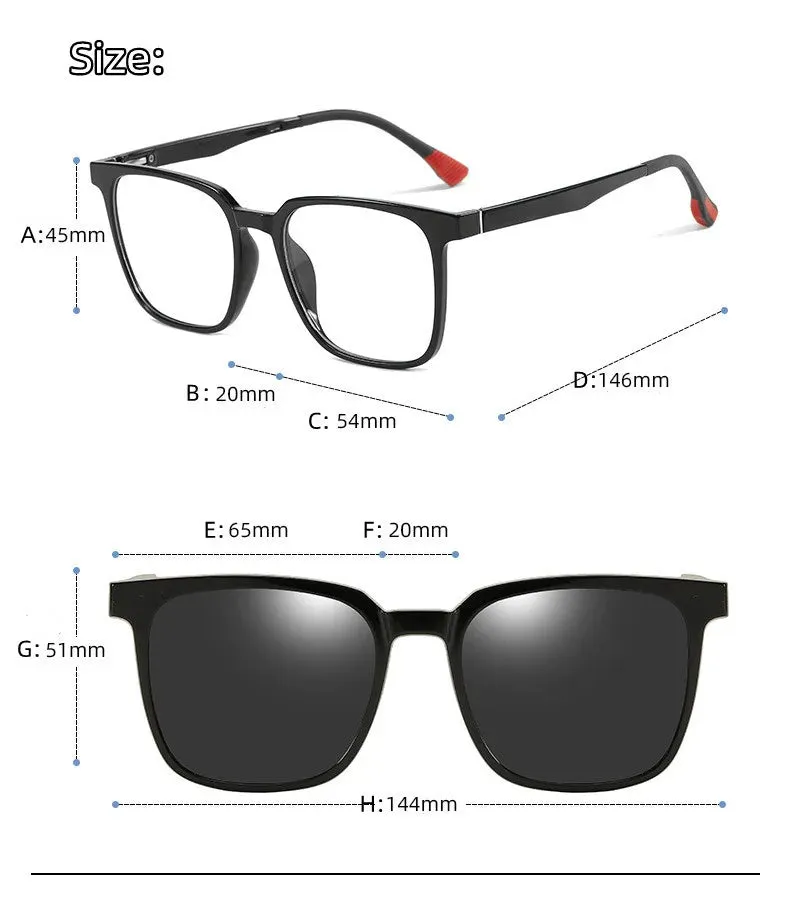 Kocolior Unisex Full Rim Square Acetate Eyeglasses Clip On Sunglasses CX10