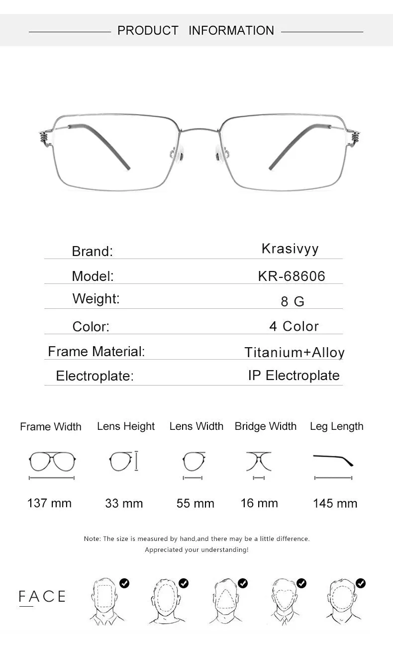 Krasivyy Men's Full Rim Square Screwless Titanium Alloy Eyeglasses Kr68606