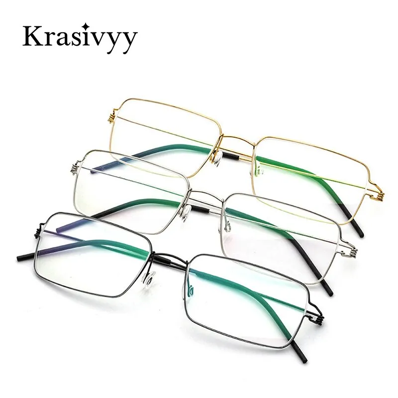 Krasivyy Men's Full Rim Square Screwless Titanium Alloy Eyeglasses Kr68606