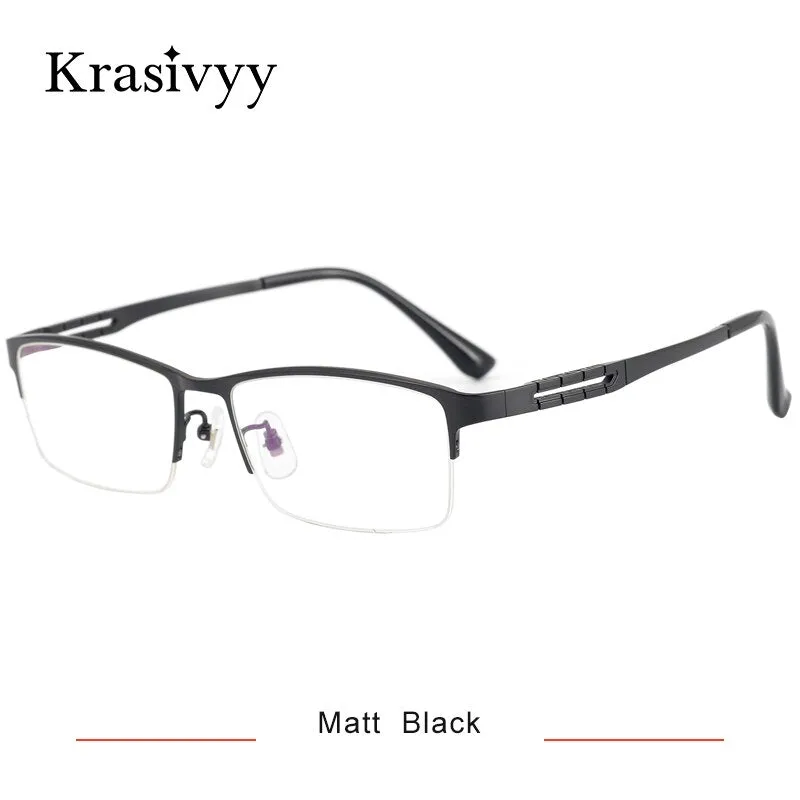 Krasivyy Men's Semi Rim Square Spring Hinge Titanium Eyeglasses Kr0070