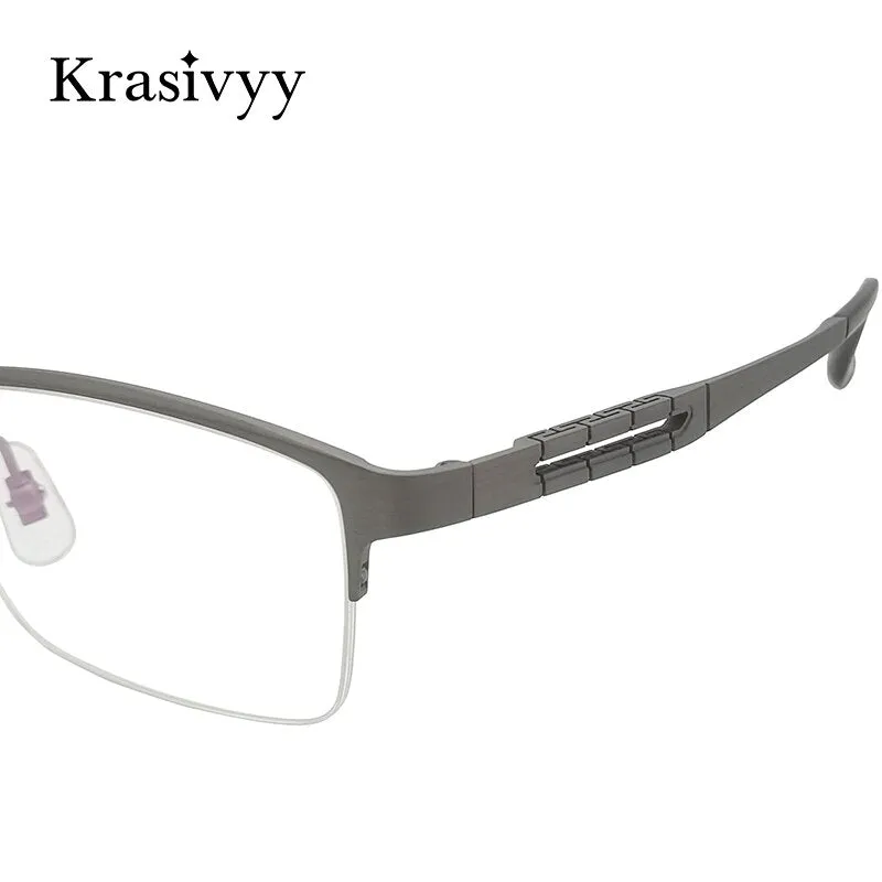 Krasivyy Men's Semi Rim Square Spring Hinge Titanium Eyeglasses Kr0070