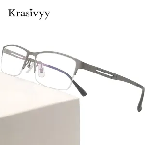 Krasivyy Men's Semi Rim Square Spring Hinge Titanium Eyeglasses Kr0070