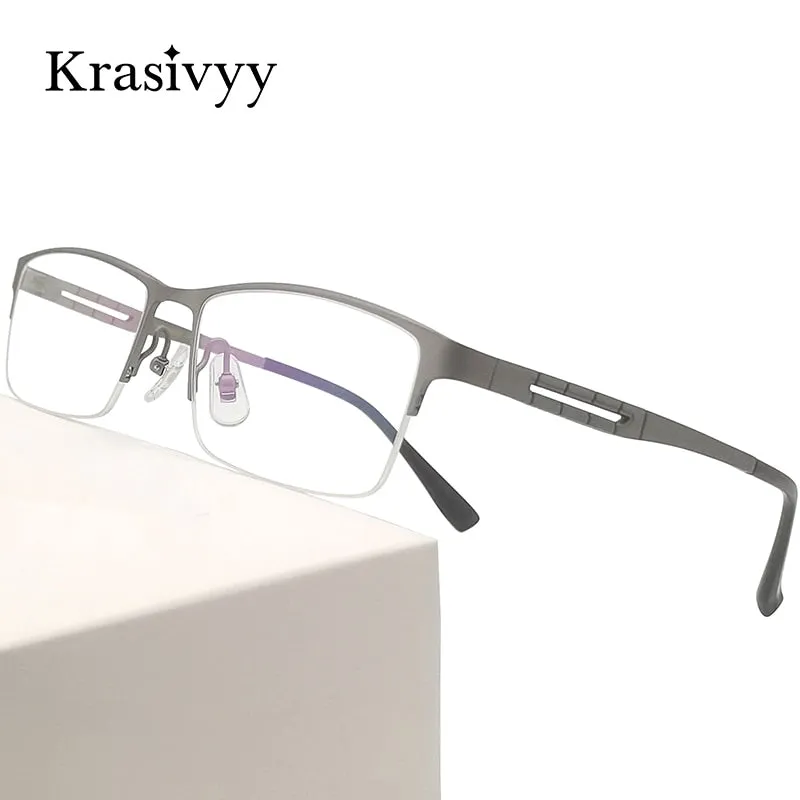 Krasivyy Men's Semi Rim Square Spring Hinge Titanium Eyeglasses Kr0070