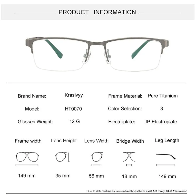 Krasivyy Men's Semi Rim Square Spring Hinge Titanium Eyeglasses Kr0070