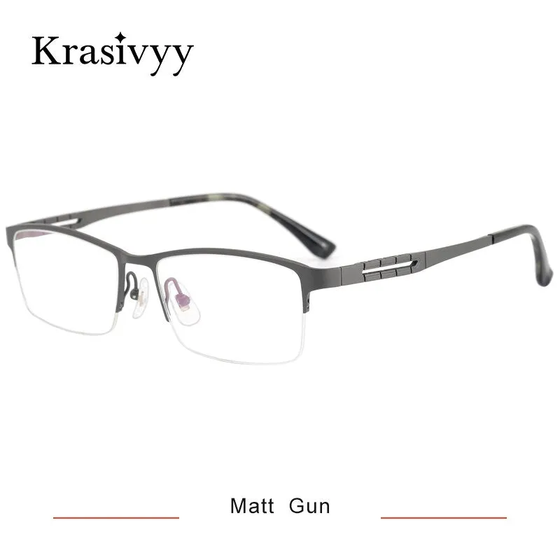 Krasivyy Men's Semi Rim Square Spring Hinge Titanium Eyeglasses Kr0070