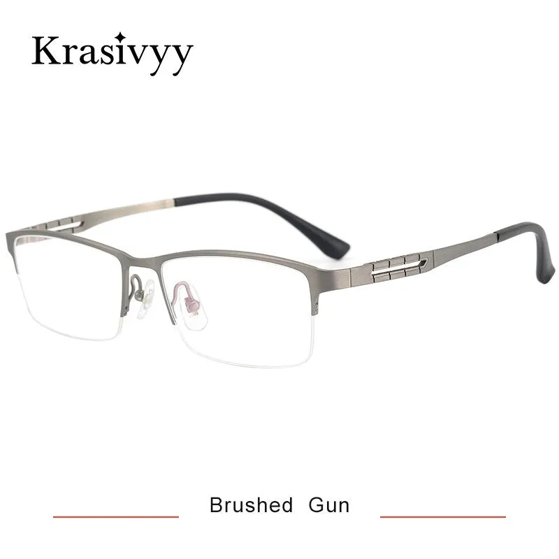 Krasivyy Men's Semi Rim Square Spring Hinge Titanium Eyeglasses Kr0070