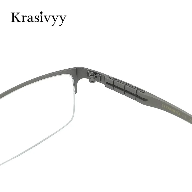 Krasivyy Men's Semi Rim Square Spring Hinge Titanium Eyeglasses Kr0070