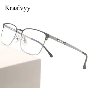 Krasivyy Men's Semi Rim Square Titanium Eyeglasses