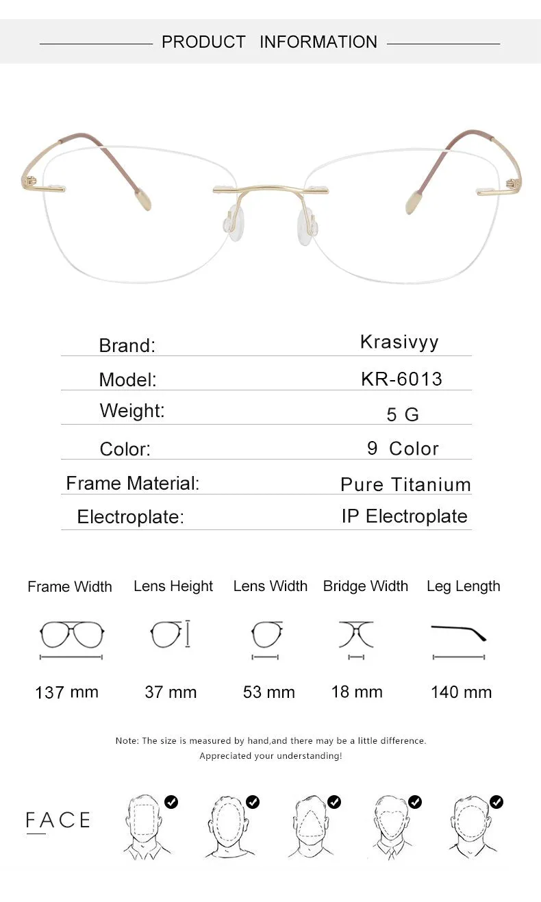 Krasivyy Unisex Rimless Oval Square Titanium Eyeglasses Kr6013