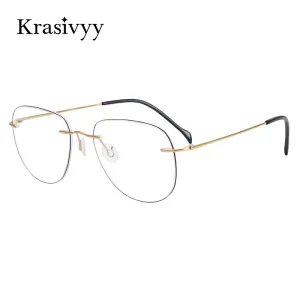 Krasivyy Unisex Rimless Oval Square Titanium Eyeglasses Ls07