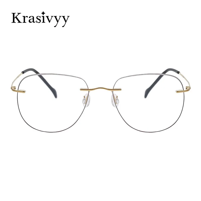 Krasivyy Unisex Rimless Oval Square Titanium Eyeglasses Ls07