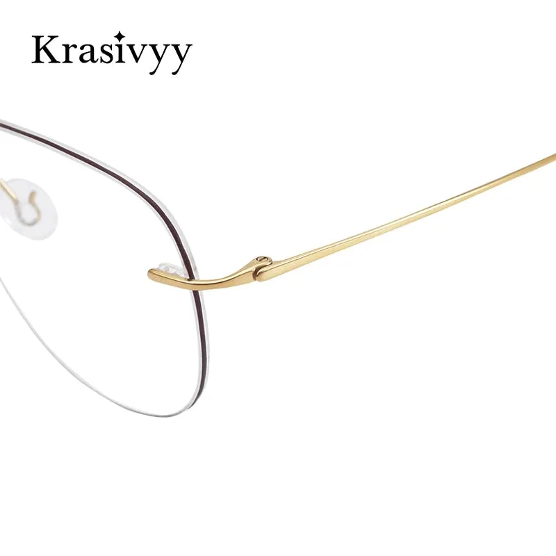 Krasivyy Unisex Rimless Oval Square Titanium Eyeglasses Ls07