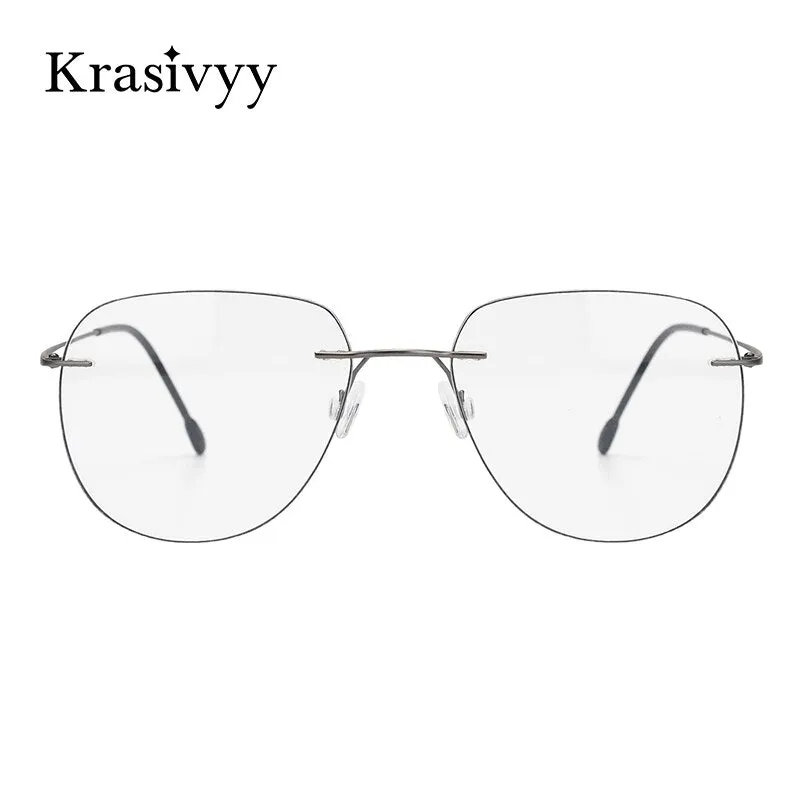 Krasivyy Unisex Rimless Round Flat Top Titanium Eyeglasses Ls05