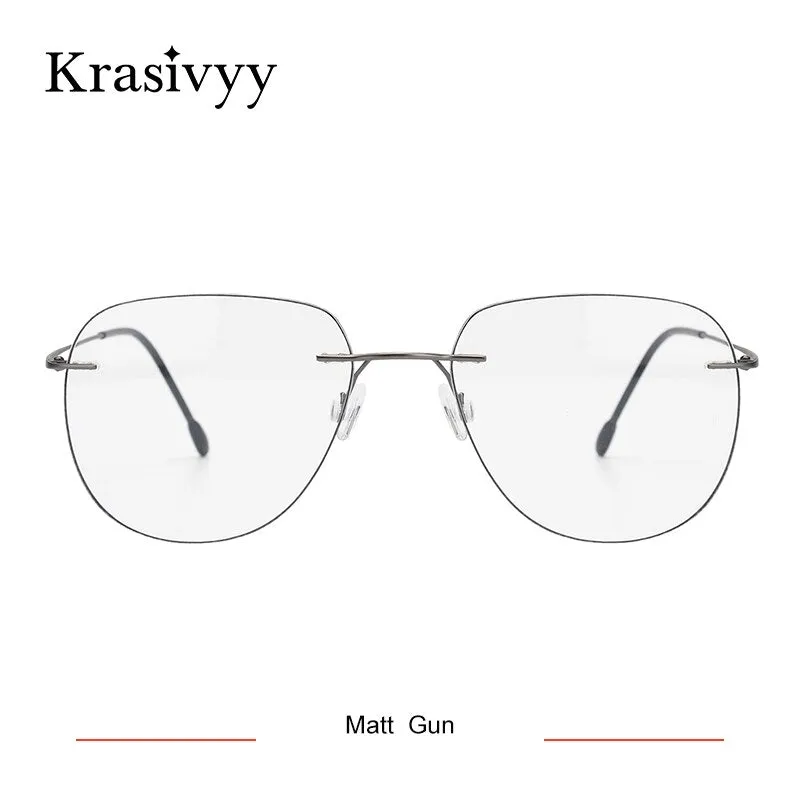 Krasivyy Unisex Rimless Round Flat Top Titanium Eyeglasses Ls05