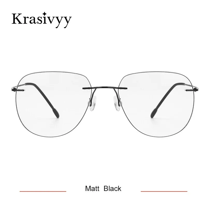 Krasivyy Unisex Rimless Round Flat Top Titanium Eyeglasses Ls05